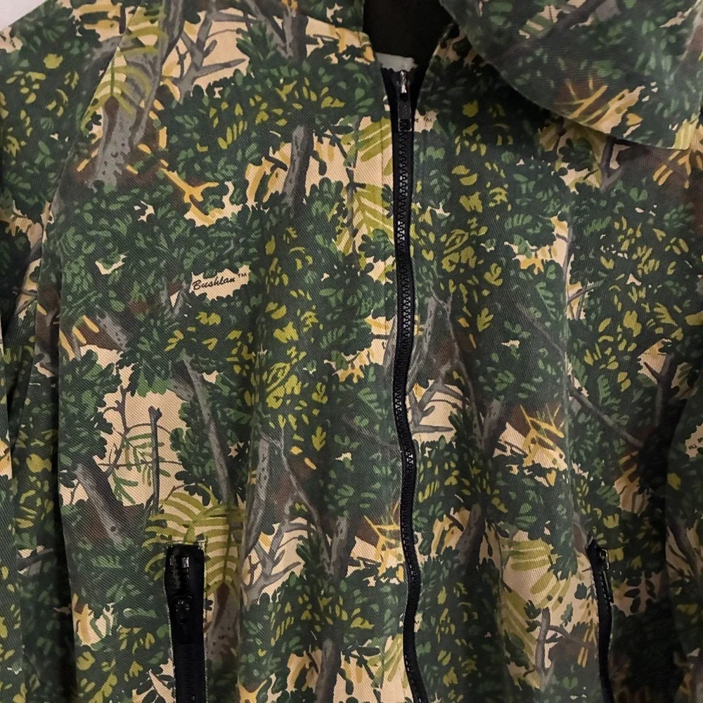 Vtg Bushlan Texas Camo USA Hoodie Jacket‎ Mens M Full Zip Fleece Lined Gorpcore